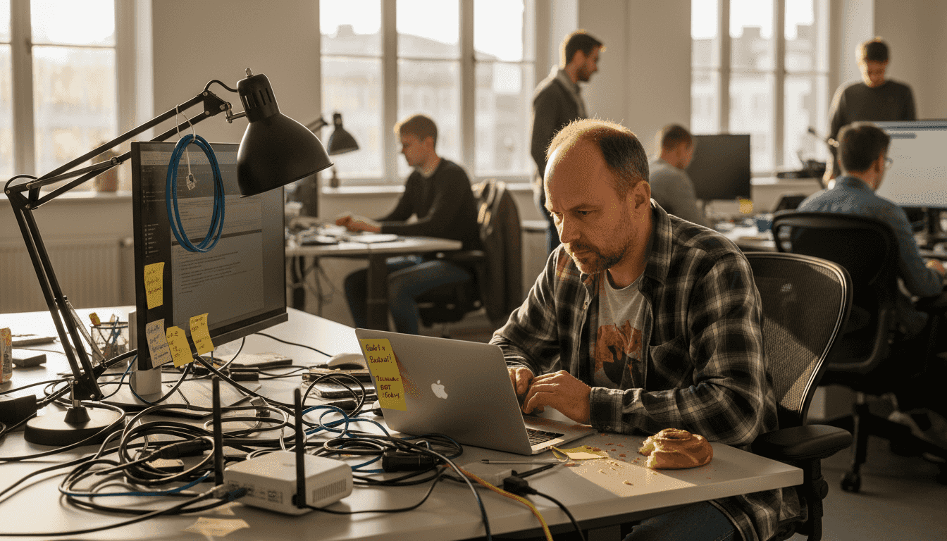 IT-tekniker felsöker nätverksproblem med Apple-produkter på kontoret