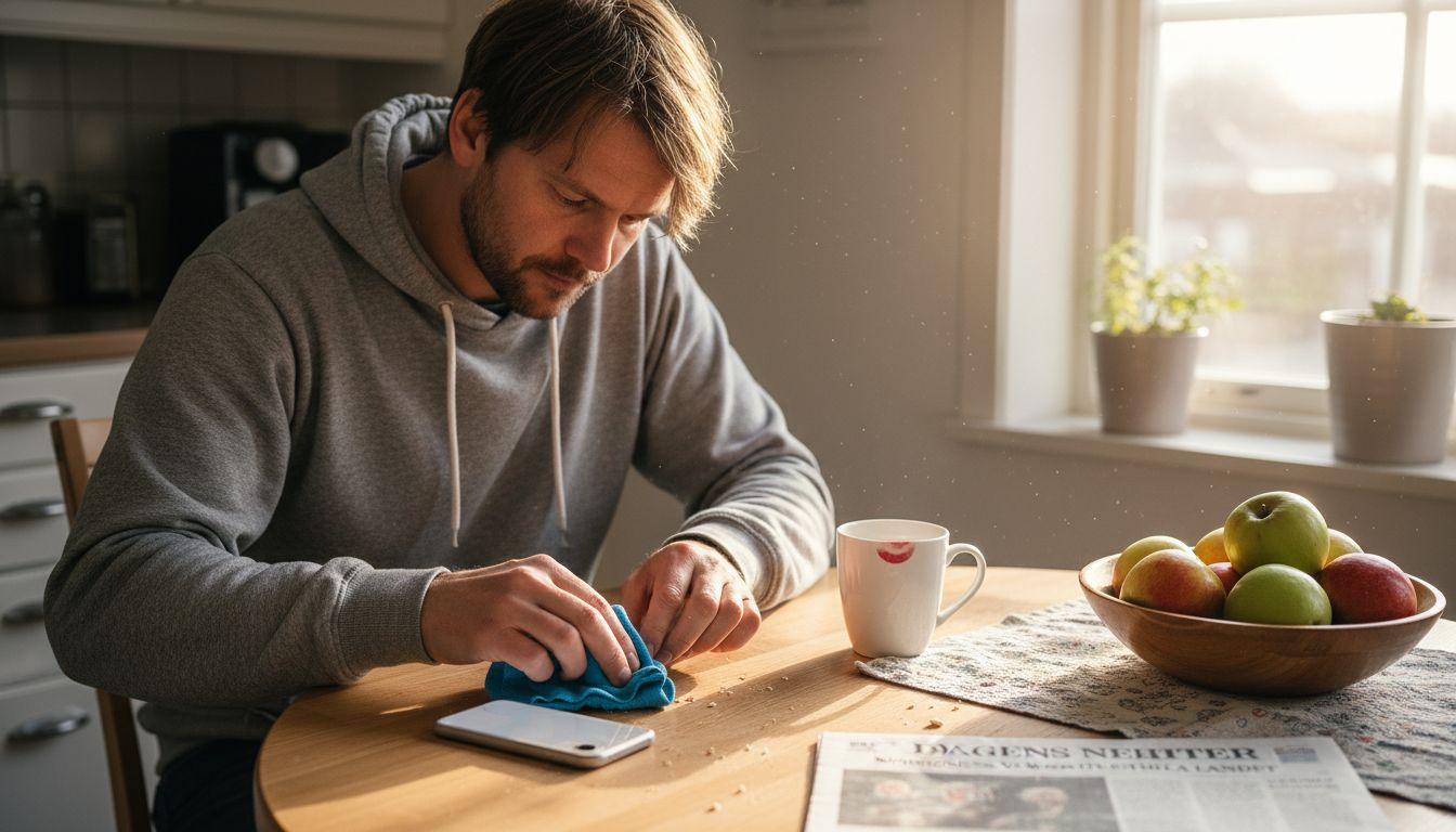 Person som gör sig redo att felsöka sin iPhone hemma