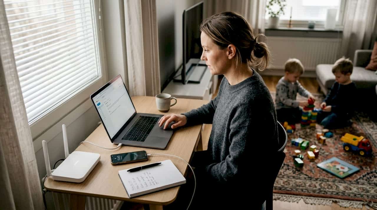 Kvinna arbetar i hemmakontor.
